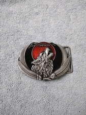 Metal Western /Biker Belt Buckle Howling Wolf, Feathers 3 1/2" W X 2 3/4" T New