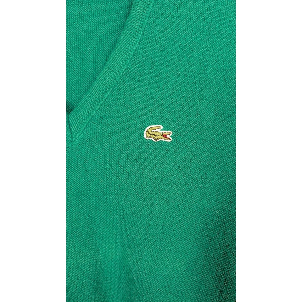 Suéter IZOD Lacoste Para Hombres Cuello en V Verde Orlon Acrílico De Colección Años 80 Talla L Foto 3 de 4