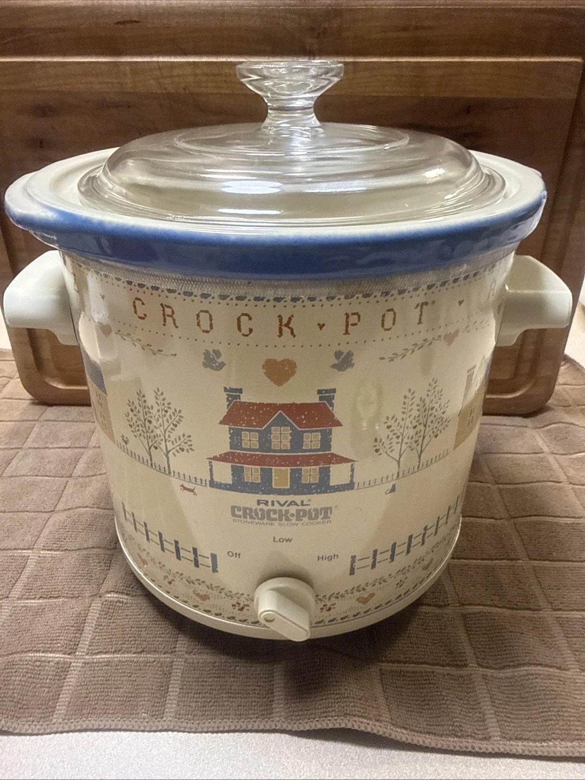 VTG Rival Crock-Pot Stoneware Slow Cooker Model 3150/2 House Hearts Cottagecore