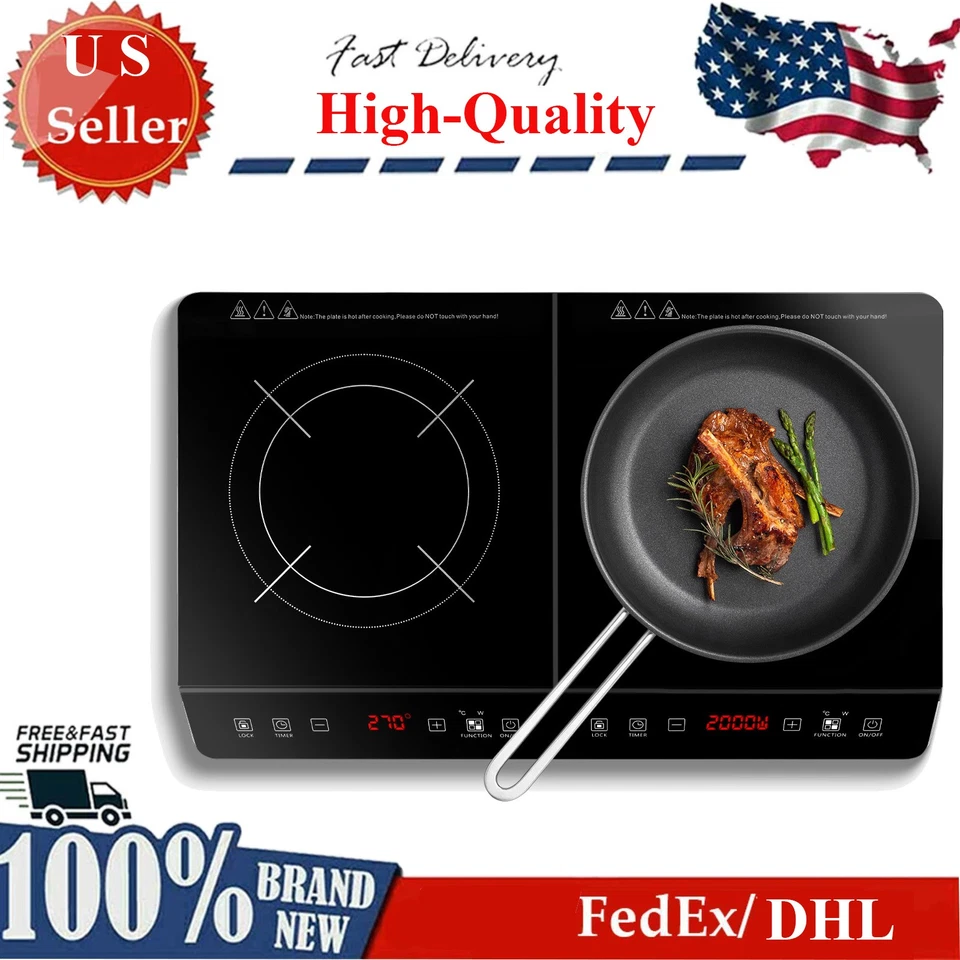 Portable 4000W Induction Cooktop Countertop Stove Dual Burner w/ 0-3 Hour Timer - Image 2 of 4