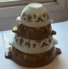 Pyrex Mixing Bowls EARLY AMERICAN Gold Cinderella Nesting 441 442 443 444 Set 4