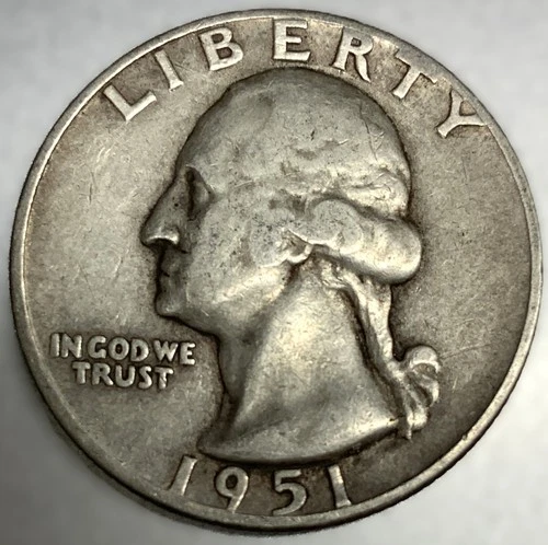 1951 D Washington 90% Silver Quarter Circulated Condition 25c US Coin - 2894