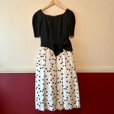 Vintage Jessica McClintock Gunne Sax Dress Black White Polka Dot Women’s 7/8