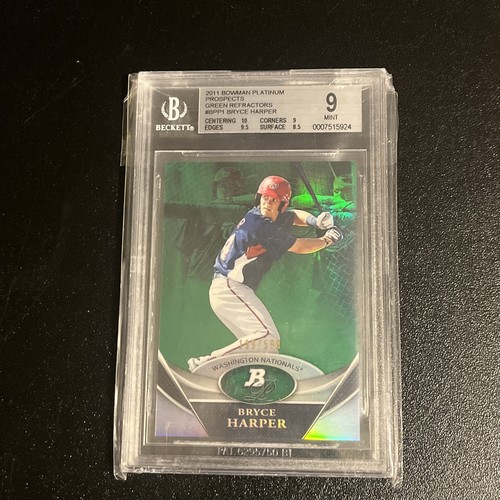BGS 9.0 BRYCE HARPER ⚡GREEN REFRACTOR ROOKIE 2011 Bowman Platinum 199/599 - Picture 1 of 8