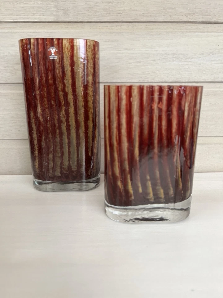 Vasen Set Braun Studiolasi Oval Gestreift Glasvase Geometrisch 