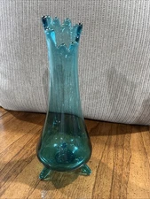 LE Smith MCM Peacock Blue Glass Smoothie 3 Toe Swung Vase 9.5"