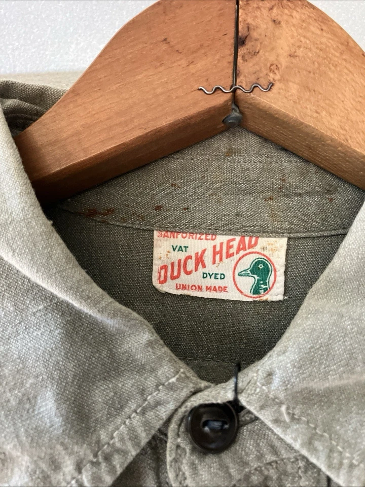 Camisa de Trabajo Vintage Años 40 50 Cabeza de Pato Abotonada Aplastada Mediana 21x33 Ribete Foto 2 de 4
