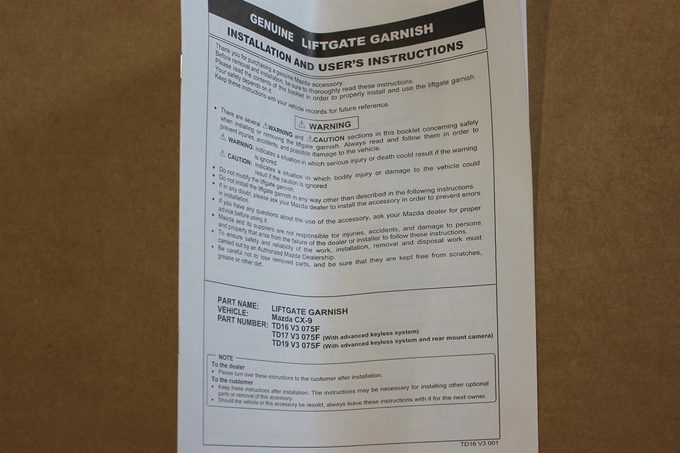 Panel de moldura acabado trasero Mazda 07-09 CX-9 TD19V3075F85 MOPAR OEM de fábrica Foto 3 de 4