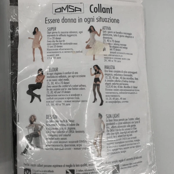 Meia-calça den 40 tamanho grande nova com etiquetas OMSA preta e azul com nervuras - Imagem 4 de 4