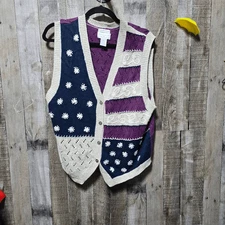 Christopher & Banks Vintage Y2K Flag Hand Embroidered Knit Vest