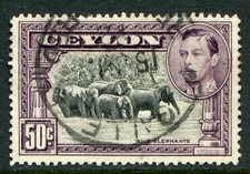 Ceylon 1938-48 50c perf 14 SG 394c used (cat. £28) 'C'