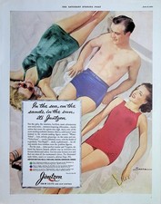 Original 1940 Vintage Print Ad: Jantzen-swimsuit and men's athletic trunks