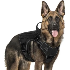 rabbitgoo Tactical No Pull Large Dog Harness with Metal Buckles Military Black 