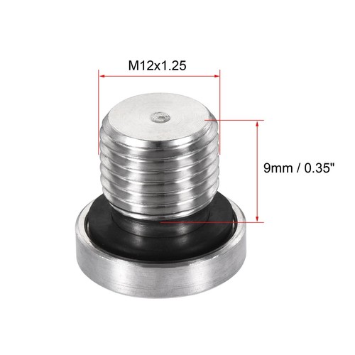 Stainless Steel Inner Hex Head M12 x 1.25 Pipe Fitting Plug with Seal Ring - Picture 3 of 5