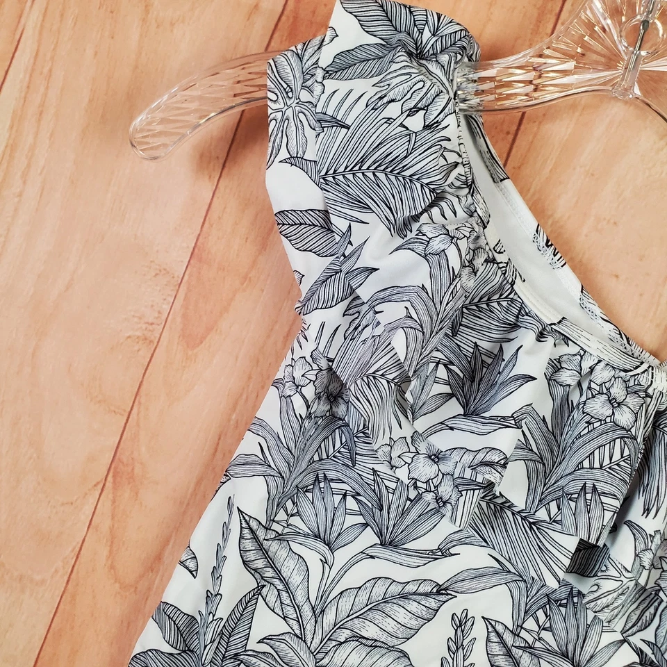 Janie and Jack Traje de Baño de Una Pieza Niñas 5 Negro Blanco Palma Volantes Un Hombro Foto 2 de 4