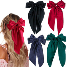 4 Pieces Silky Satin Hair Bows Ribbon Hair Barrettes Clip Large Bow Hair Slides