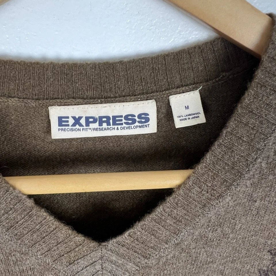 Vintage Express Brown LambsWool Sweater sz M Paisley Relaxed Fit Grunge Y2K 90s - Image 3 of 4