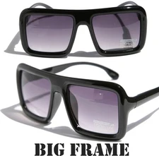 Large Retro Vintage Bold Thick Square Frame Sunglasses Dancing Gloss black NEW