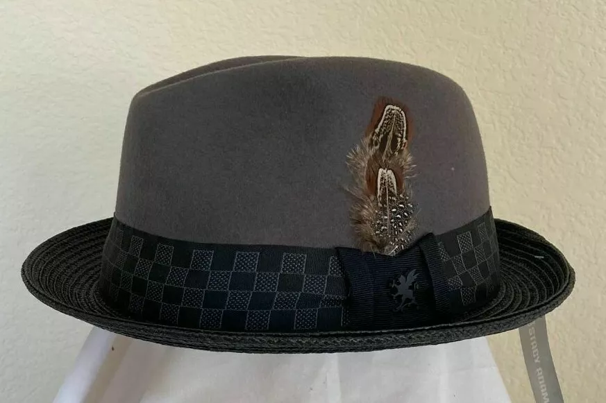 STACY ADAMS SALE * MEN GREY PORK PIE HAT * M * NEW FEDORA DRESS WOOL ROCKER PIMP - Image 2 of 4