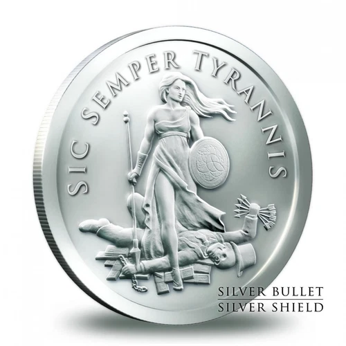 2013 SIC SEMPER TYRANNIS 1 OZ - .999 PURE SILVER SHIELD - BU W/ CAPSULE ICONIC