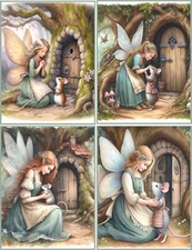 8 Fairy and Mouse Fantasy glossy blank note cards with envelopes & Organza bag