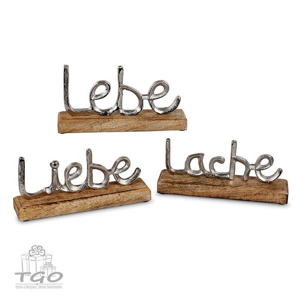 Formano 3Er Schriftzug Lebe Liebe Lache Aus Aluminium Mangoholz -502131-image