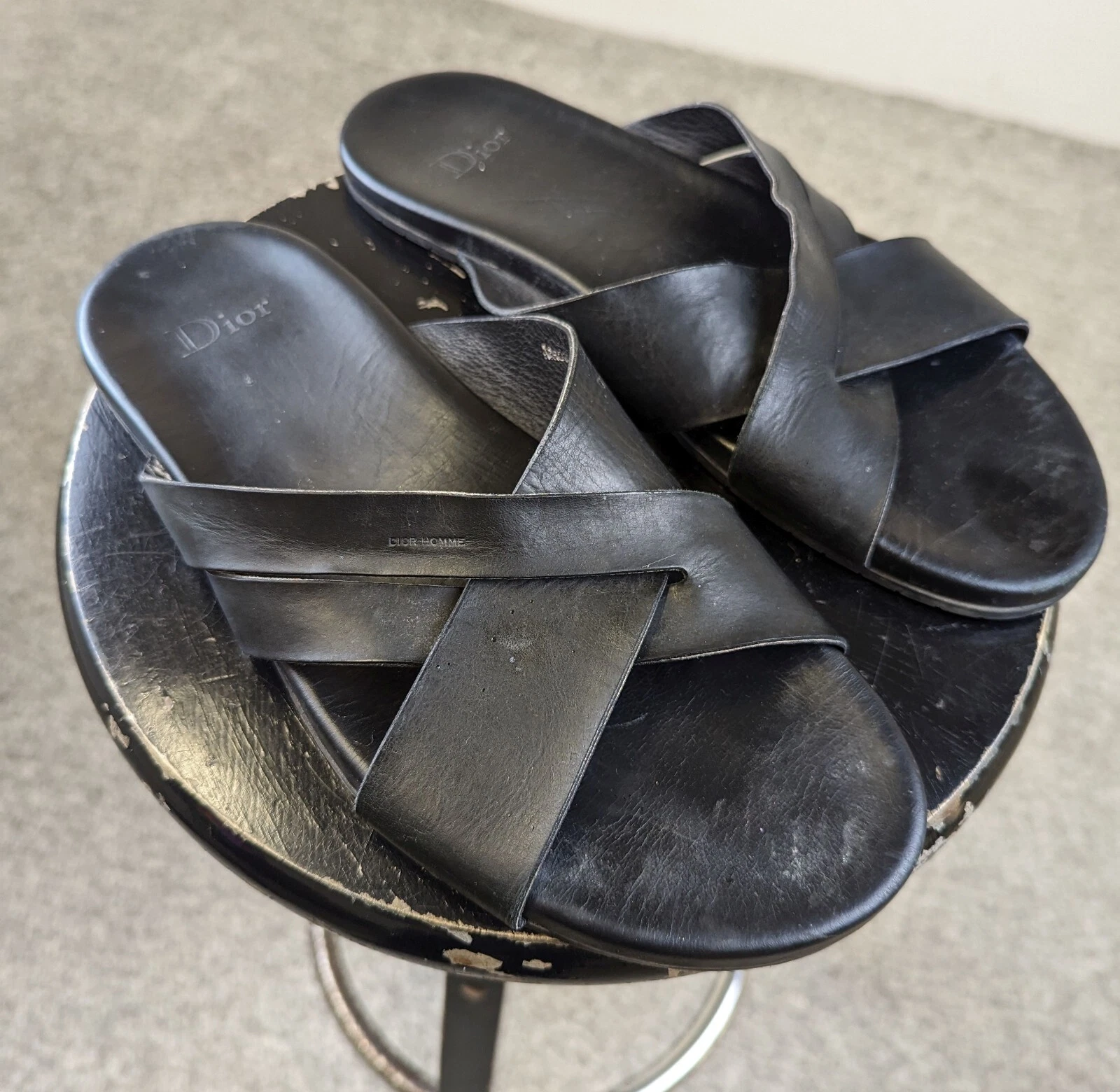 Sandales homme CHRISTIAN DIOR HOMME cuir UK 8 noir CD sangle chaussures 42 vintage