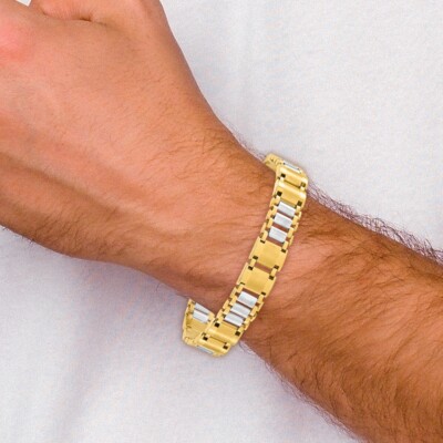 14K Two-tone Gold Polished and Brushed Link 8.5 in Bracelet 14K Two-tone Gold Polished and Brushed Link 8.5 in Bracelet