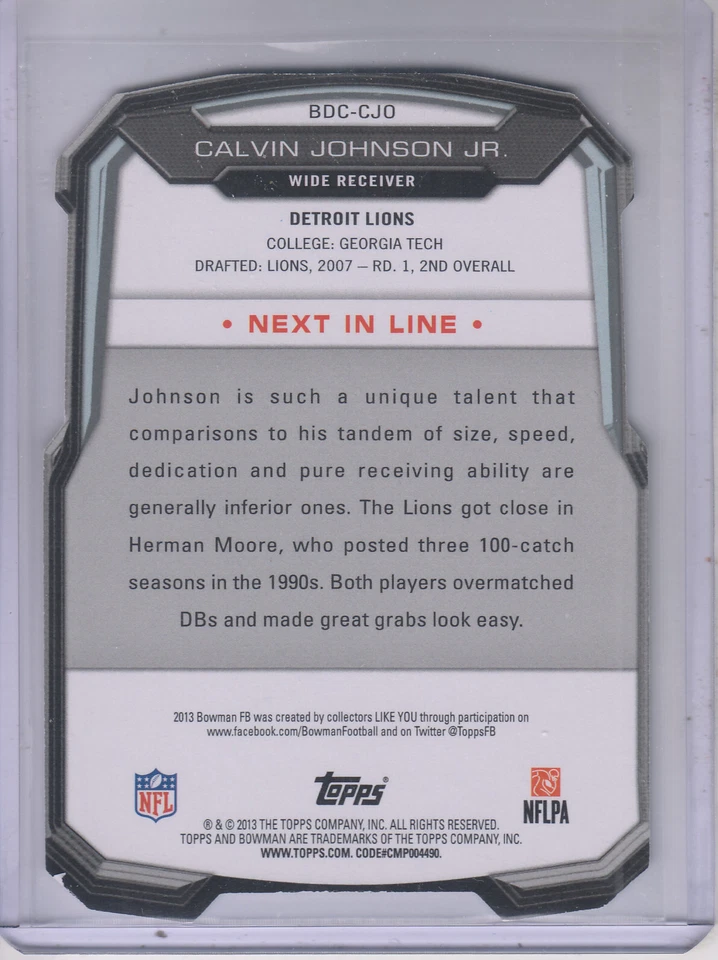 2013 Bowman Die Cut #BDCCJO Calvin Johnson - NM-MT - Image 2 of 2