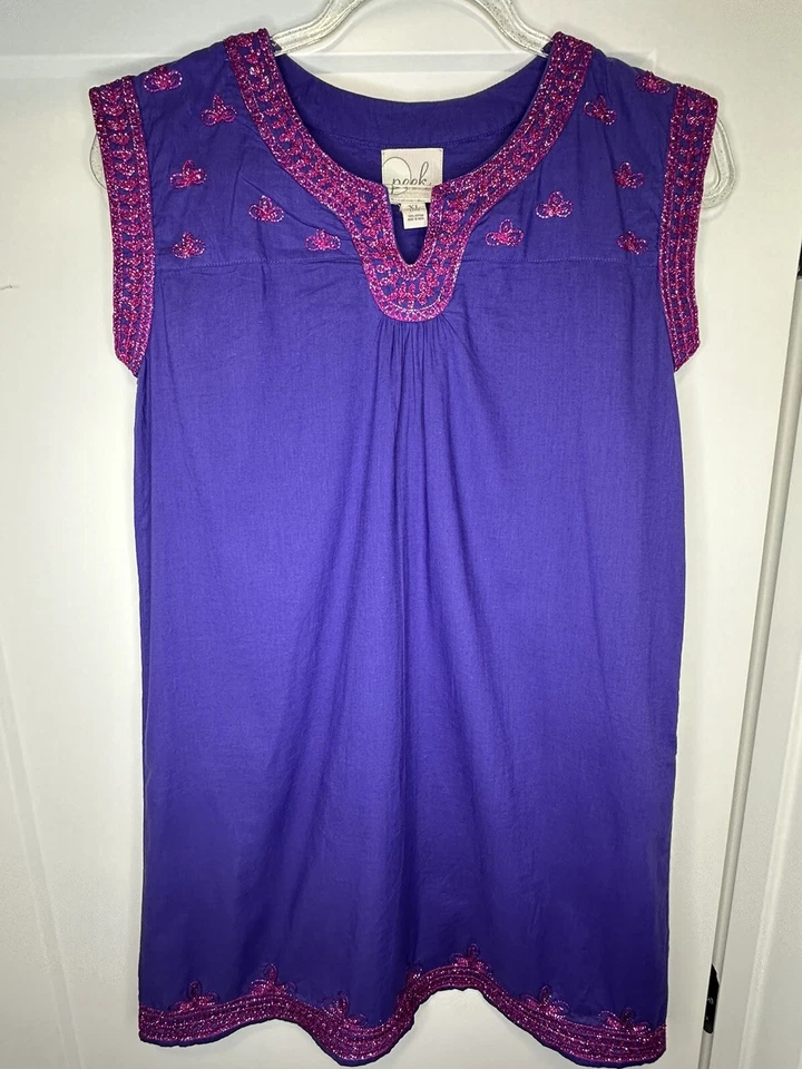 Peek Kids 精品紫色带粉色刺绣连衣裙女孩 10 码 — 第 2/4 张图片