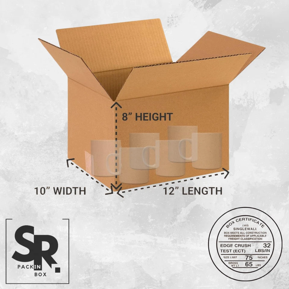 SR Shipping Boxes – Small 12"L x 10"W x 8"H (25-Pack) Durable Corrugated Boxes - Image 2 of 4