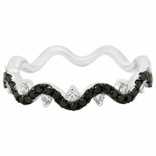 1ct Simulated Black Diamond Stackable Wave Wedding Ring Band White Gold Plated