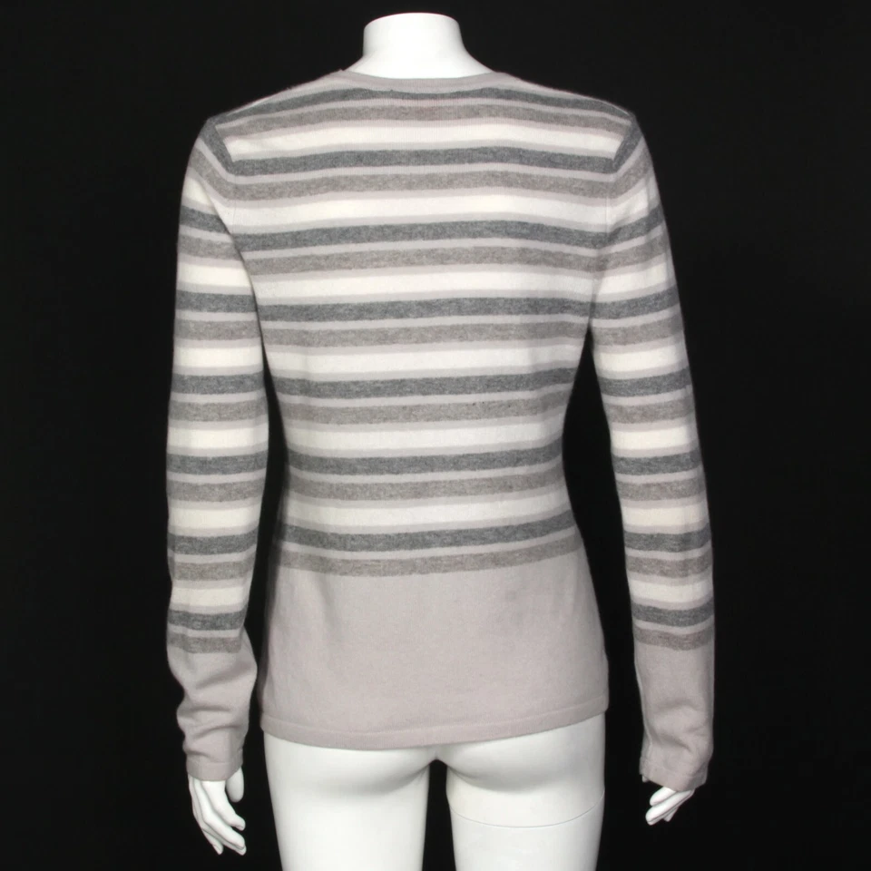 Christopher Fischer 100% Cashmere Cardigan Gray Taupe Stripe  Womens Medium 479 - Image 3 of 4