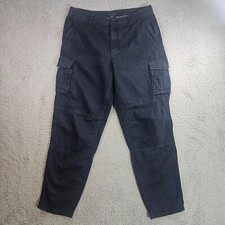 Tommy Hilfiger Pants Women Size 10 32x29 Linen Blend Cargo Utility Navy Blue