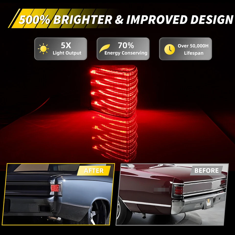 2X Smoked Red LED Rear Tail Brake Lights Lenses For 1967 Chevy Chevelle / Malibu - Image 2 of 4