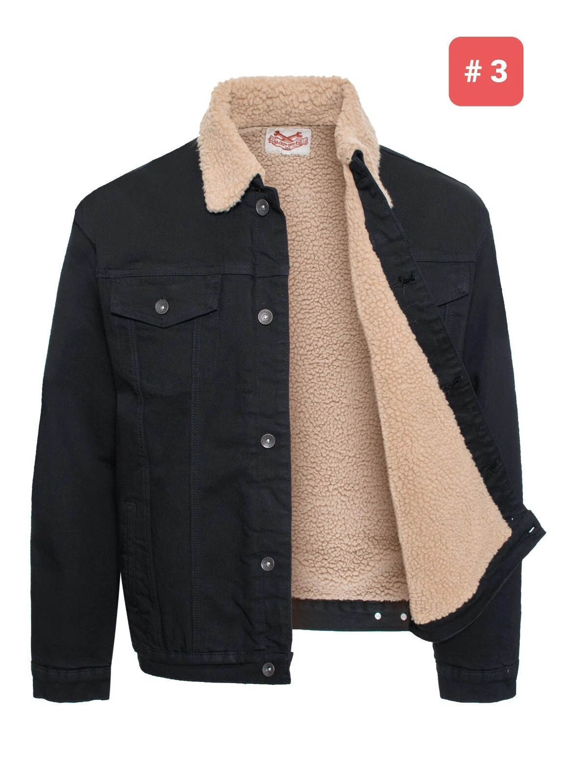 Men's Slim Stretch Denim & Army Sherpa Lined Jacket With Removable Hood