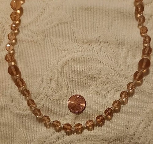 Pretty Miriam Haskell Necklace Amber Glass Beads Single Strand 30 Inch - Picture 2 of 7