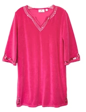 QUACKER FACTORY PINK TERRY CLOTH SWIM COVER-UP ROBE, SEQUIN TRIM, SIZE SMALL