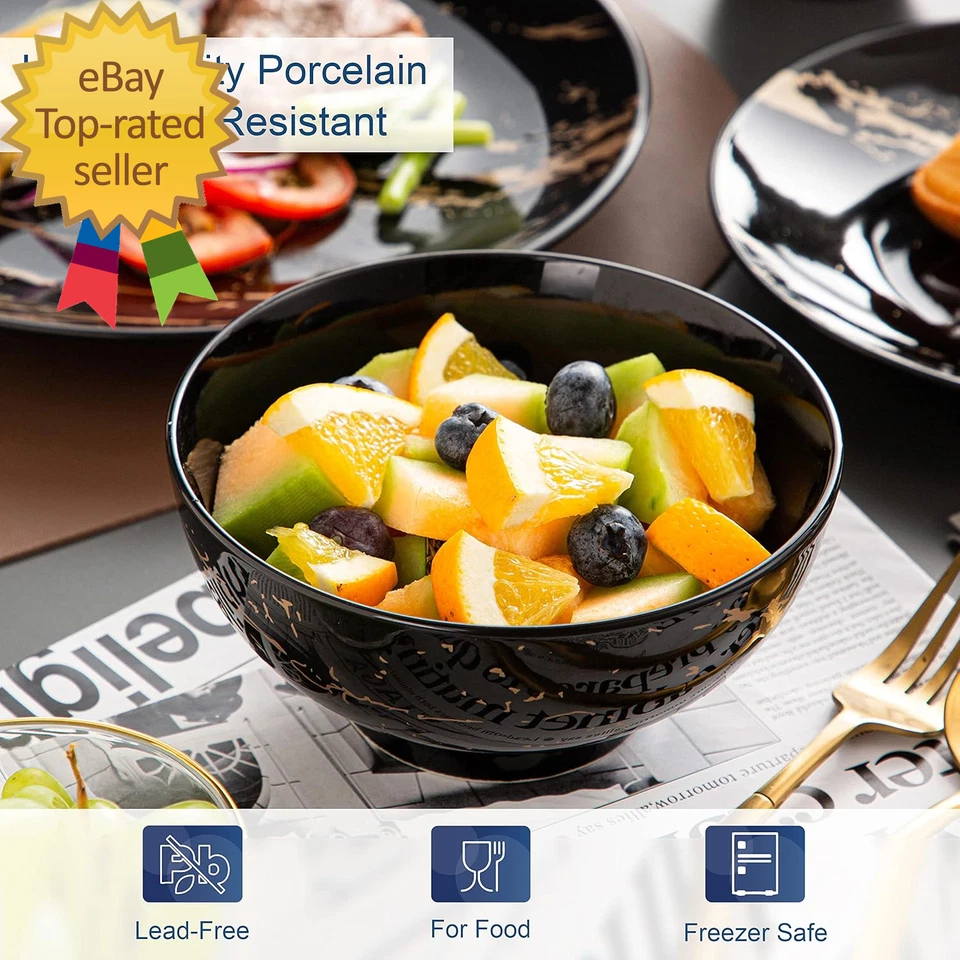 Наборы тарелок и чаш для 4, черные наборы столовой посуды 16 предметов золотой брызги глазурь ro - Изображение 4 из 4