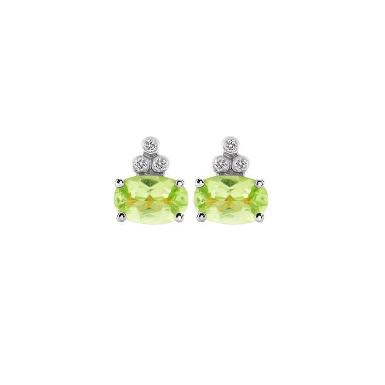 Natural Peridot and Diamonds Gemstone Studs Earrings 18k Solid Gold earrings - Image 2 of 4