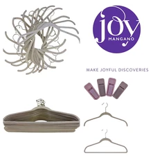 35 JOY MANGANO Huggable Hangers 17 Suit 18 Shirt/Dress and 4 Clips Lilac Flocked