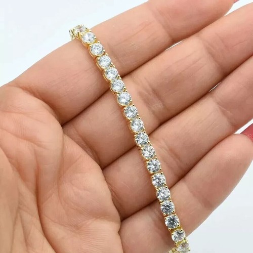 14k Yellow Gold Round Cut GH/SI Natural Diamond GIA Verified Tennis Bracelet - Picture 11 of 22