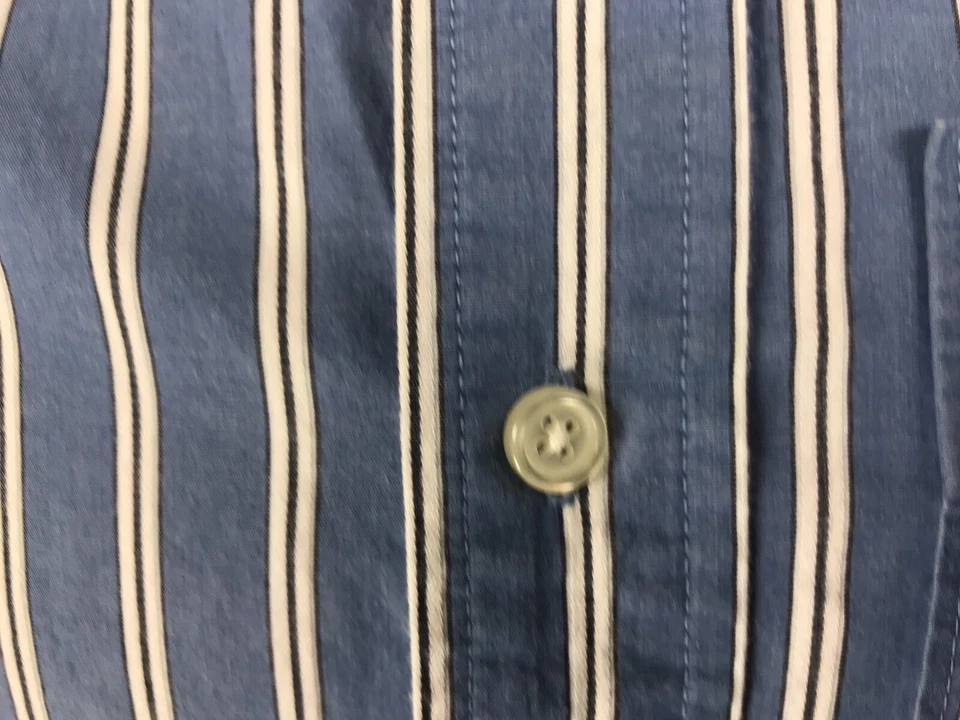 Mens Duck Head Jeans Co Large Athletic Fit Teal Blue + White Vert Striped Shirt - Image 3 of 4