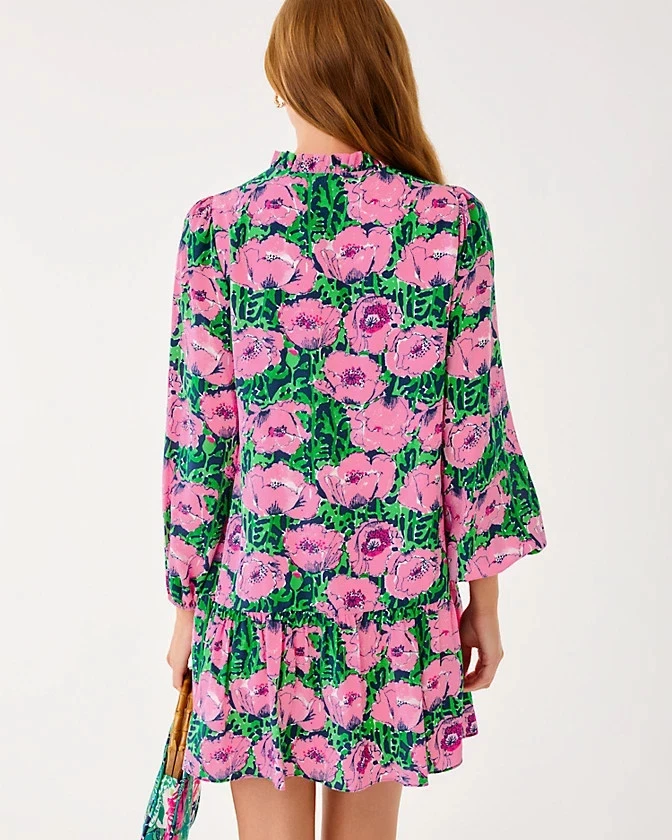 Vestido de seda Lilly Pulitzer Evaline novo com etiquetas cor: maré baixa azul marinho Florrie tamanho completo. - Imagem 2 de 4