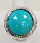 Vintage Simon Sebbag Sterling Silver Large Turquoise & Hammered Band Ring Sz: 9