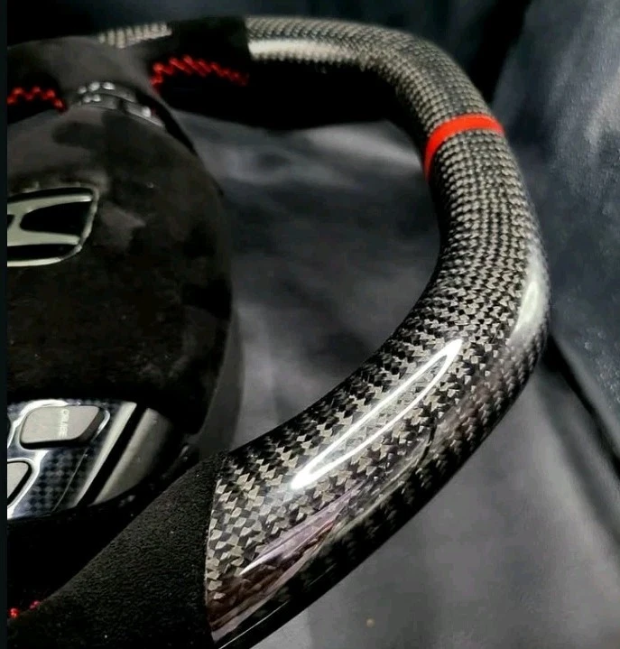 Volante de fibra de carbono y cuero REAL para Honda Accord CL9 / Acura TSX. Foto 4 de 4
