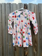 Tucker + Tate Girls Holiday Christmas dress pink sz 5 ornaments long sleeve