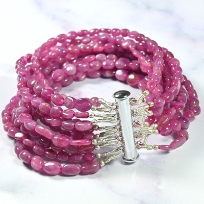 AAA + Rosa Rubin Glatt Oval Edelstein Perlen 10 Schichten Armband 6-8 Zoll Mä...