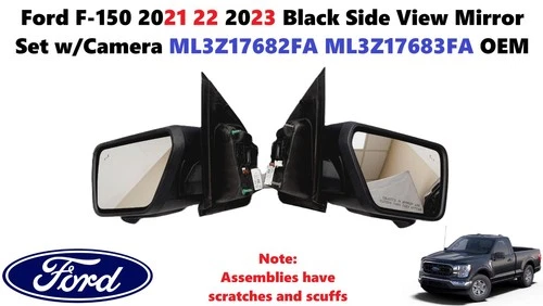 Ford F150 2021-2023 Black Side View Mirror Set w/Camera ML3Z17682FA ML3Z17683FA