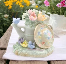 Ceramic Water Bucket with Flowers Figurine, Home Décor, Gift for Her, Mom, Farmh